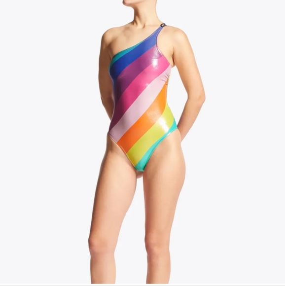 Kurt Geiger Kensington Colorful One-Shoulder Swimsuit - Picture 1 of 8
